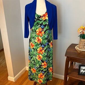 SCORPIO Hawaiian Floral Dress with Blue Shrug Size Small / Medium